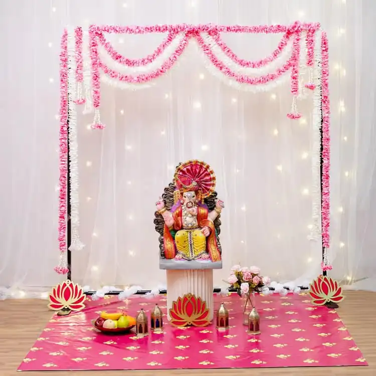 Soft Glow And Floral Flow Ganesh Decoration